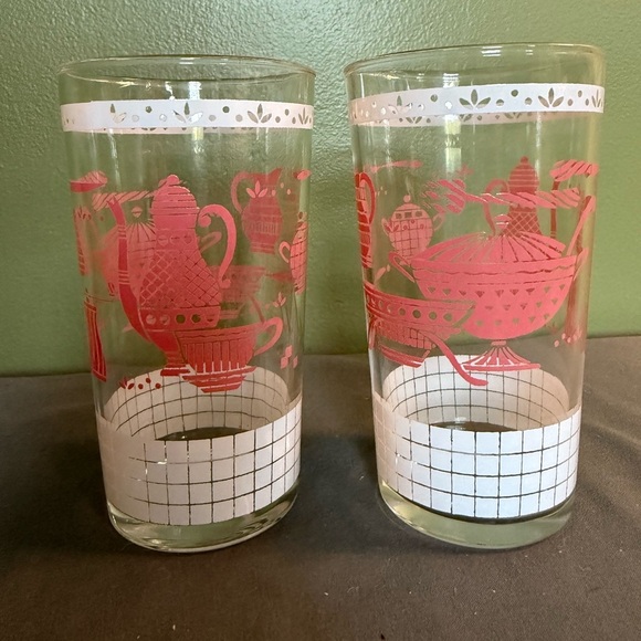 Libbey Hostess Kitchen Pink and White Design Drinking Glasses Set of 2 - Picture 3 of 3